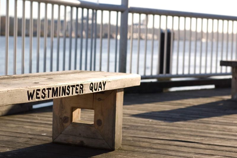 A bench near the New Westminster Quay